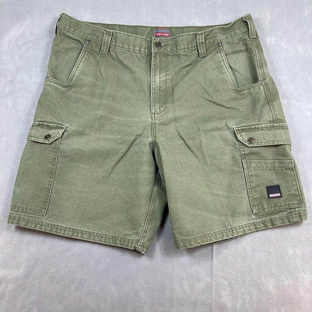 Craftman Cargo Shorts Mens 42 Green Work Cargo Utility Heavy Duty Rugged Canvas